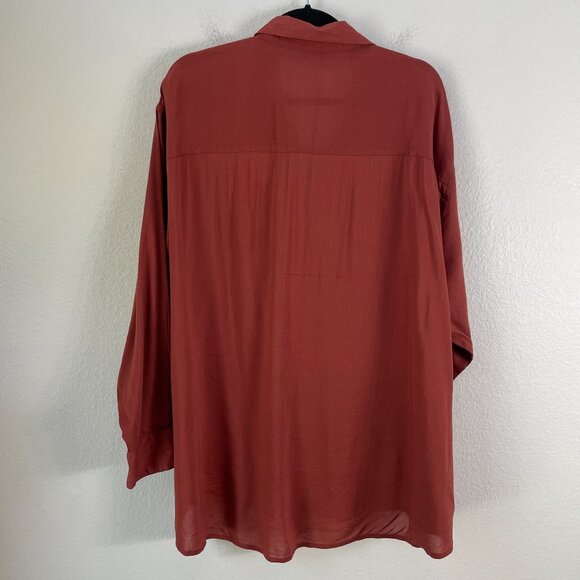 NEW Old Navy Womens Plus XXL Boyfriend Shirt Button Up Rust Brown Top Blouse - Picture 9 of 9